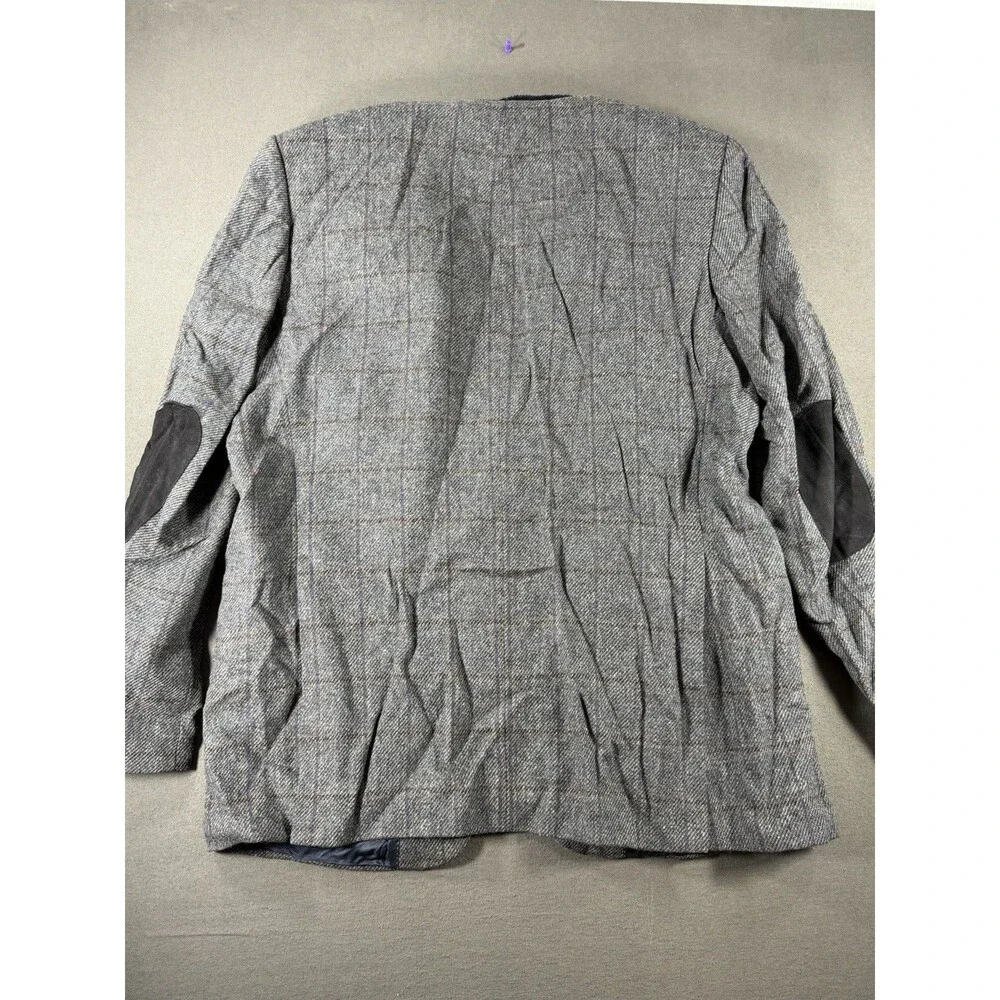 Vintage Barbour Sports Coat Jacket Mens 110 44R Wool Windowpane 2 Button Blazer